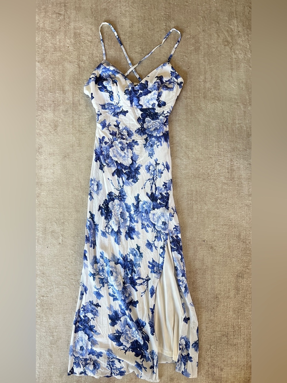 Vici White Maxi Dress with Blue Floral Print